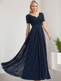 A-line V-Neck Floor-Length Lace Chiffon Mother of the Bride Dress