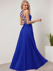 A-line Scoop Floor-Length Chiffon Evening Dress