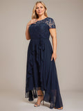 A-line Scoop Illusion Asymmetrical Chiffon Lace Mother of the Bride Dress With Ruffle Sequins Bow