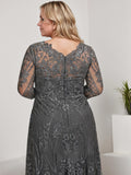 A-line Scoop Floor-Length Lace Mother of the Bride Dress With Sequins