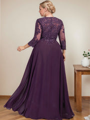 A-line Scoop Floor-Length Lace Chiffon Mother of the Bride Dress With Sequins