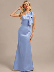 Sheath/Column One Shoulder Floor-Length Satin Evening Dress With Bow Pleated