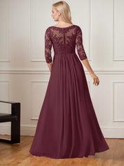 A-Line Floor-Length V-Neck Lace Chiffon Mother of the Bride Dress