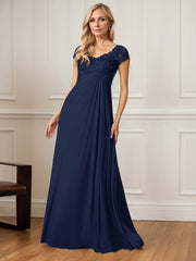 A-Line V-Neck Floor-Length Chiffon Mother of the Bride Dress