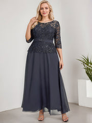 A-line Scoop Illusion Ankle-Length Chiffon Lace Mother of the Bride Dress With Rhinestone Beading