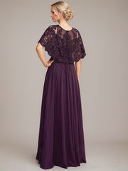 A-line Scoop Illusion Floor-Length Lace Chiffon Mother of the Bride Dress With Sequins