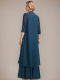 A-line Scoop Illusion Floor-Length Lace Chiffon Mother of the Bride Dress With Pleated