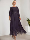 A-line Scoop Illusion Ankle-Length Lace Chiffon Mother of the Bride Dress With Sequins