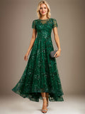 A-line Scoop Illusion Asymmetrical Sequin Lace Evening Dress