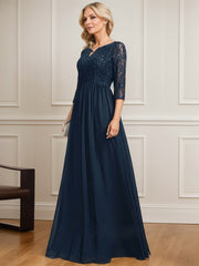 A-line Scoop Floor-Length Lace Chiffon Mother of the Bride Dress With Crystal Brooch Sequins