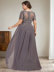 A-line V-Neck Floor-Length Chiffon Lace Mother of the Bride Dress