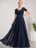 A-line V-Neck Floor-Length Lace Chiffon Mother of the Bride Dress