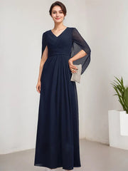 A-line V-Neck Floor-Length Chiffon Mother of the Bride Dress With Pleated