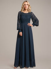 A-line Scoop Illusion Floor-Length Lace Chiffon Mother of the Bride Dress