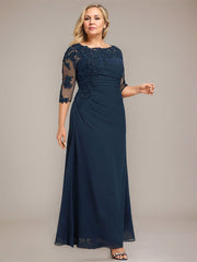 A-line Scoop Floor-Length Chiffon Lace Mother of the Bride Dress With Sequins Beading Pleated