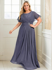 A-line Scoop Floor-Length Chiffon Mother of the Bride Dress With Pleated Beading