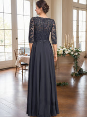 A-line V-Neck Floor-Length Lace Chiffon Mother of the Bride Dress With Sequins