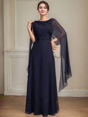 A-line Scoop Floor-Length Chiffon Mother of the Bride Dress With Bow Pleated