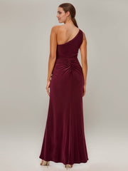 Sheath/Column One Shoulder Floor-Length Imitation Silk Evening Dress