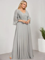 A-line V-Neck Floor-Length Chiffon Lace Mother of the Bride Dress With Sequins Beading