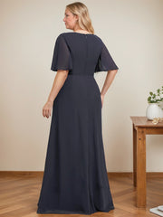 A-line Scoop Floor-Length Chiffon Mother of the Bride Dress With Cascading Ruffles Beading Sequins