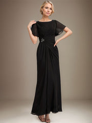 A-line Scoop Ankle-Length Chiffon Mother of the Bride Dress With Beading Pleated