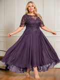 A-line Scoop Illusion Asymmetrical Lace Chiffon Mother of the Bride Dress With Sequins