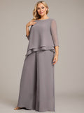 Separates Jumpsuit/Pantsuit Scoop Floor-Length Chiffon Mother of the Bride Dress With Beading