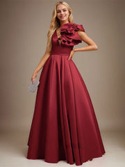 Ball-Gown/Princess V-Neck Floor-Length Satin Evening Dress