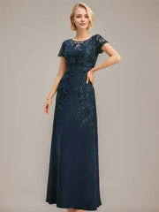 Sheath/Column Scoop Illusion Floor-Length Lace Chiffon Mother of the Bride Dress With Sequins