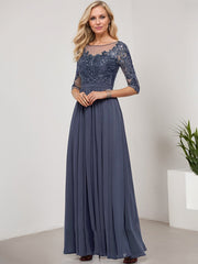 A-line Scoop Illusion Floor-Length Lace Chiffon Evening Dress With Sequins