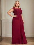 Sheath/Column Scoop Illusion Floor-Length Chiffon Lace Mother of the Bride Dress With Pleated Sequins Beading