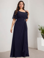 A-line Asymmetrical Floor-Length Chiffon Mother of the Bride Dress With Pleated Sequins Beading