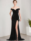 Trumpet/Mermaid Off the Shoulder Sweep Train Velvet Evening Dress