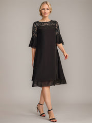 A-line Scoop Illusion Knee-Length Lace Chiffon Mother of the Bride Dress With Sequins