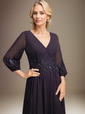 A-line V-Neck Ankle-Length Lace Chiffon Mother of the Bride Dress With Sequins