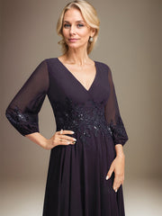 A-line V-Neck Ankle-Length Lace Chiffon Mother of the Bride Dress With Sequins