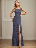 Sheath/Column Scoop Illusion Floor-Length Detachable Chiffon Lace Mother of the Bride Dress With Sequins Beading