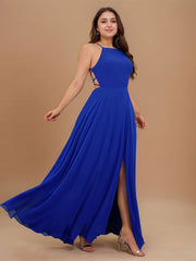 A-line Scoop Floor-Length Chiffon Evening Dress