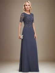 A-line Scoop Floor-Length Lace Chiffon Mother of the Bride Dress With Sequins