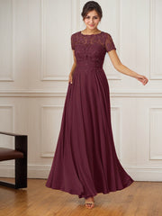 A-Line Boat-Neck Floor-Length Sequins Chiffon Mother of the Bride Dress