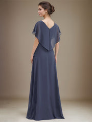 A-line V-Neck Asymmetrical Chiffon Mother of the Bride Dress With Sequins Beading Cascading Ruffles