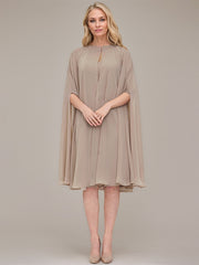 Sheath/Column Knee-Length Chiffon Mother of the Bride Dress With Jacket Appliqued Pleated