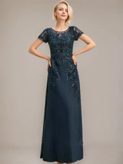 Sheath/Column Scoop Illusion Floor-Length Lace Chiffon Mother of the Bride Dress With Sequins