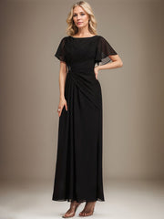 A-line Scoop Ankle-Length Chiffon Mother of the Bride Dress With Beading Pleated