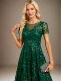 A-line Scoop Illusion Asymmetrical Sequin Lace Evening Dress