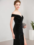 Trumpet/Mermaid Off the Shoulder Sweep Train Velvet Evening Dress