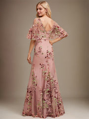 Sheath/Column V-Neck Floor-Length Lace Floral Evening Dress