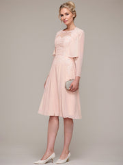 A-line/Princess Sleeveless Knee-Length Chiffon Mother of the Bride Dress With Jacket Appliqued Beading