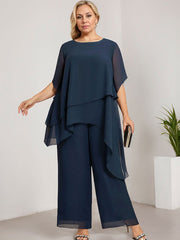 Separates Jumpsuit/Pantsuit Scoop Ankle-Length Chiffon Mother of the Bride Dress